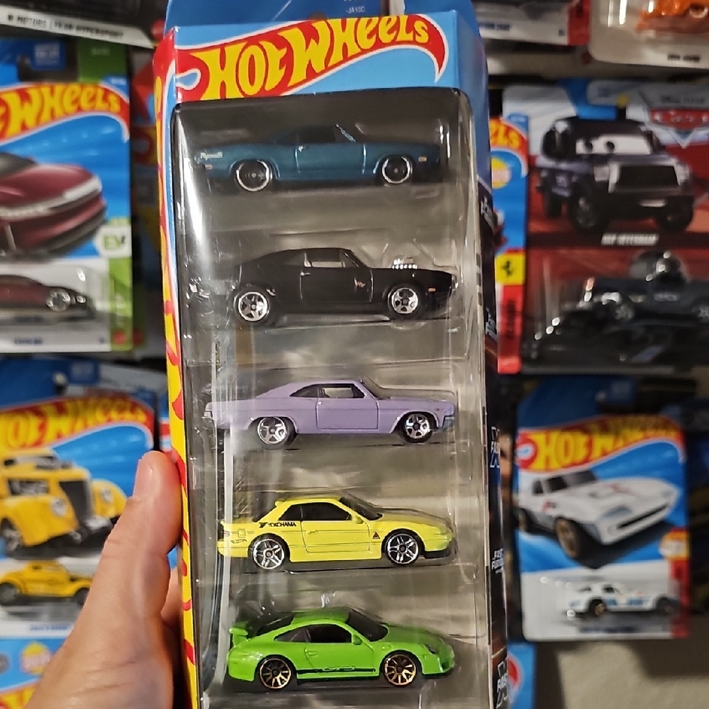 Mattel Hot Wheels Die-Cast Car Set - Blue, Black, Purple, Yellow, Green